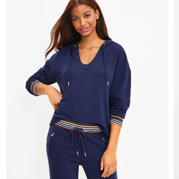 NWT LOFT Lou & Grey Rainbow Stripe Cozy Cotton Terry Hoodie Women's Size XL - Picture 1 of 3